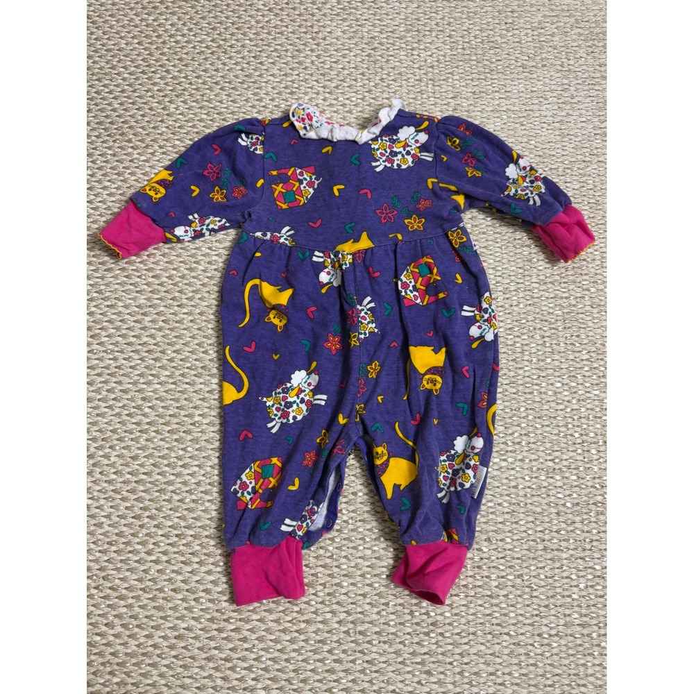 Vintage Half Moon Baby Romper 12M Cat Sheep Floral Cotton One Piece 90's Y2K 12M